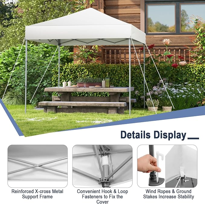 6.6 x 6.6 Ft Pop Up Canopy, 1 Person Instant Setup Canopy Tent with Push Center Lock, 8 Stakes, 4 Ropes & Carrying Bag, Portable Easy Up Gazebo Shelter for Outdoor Camp, Beach, Patio & Party - Image 2