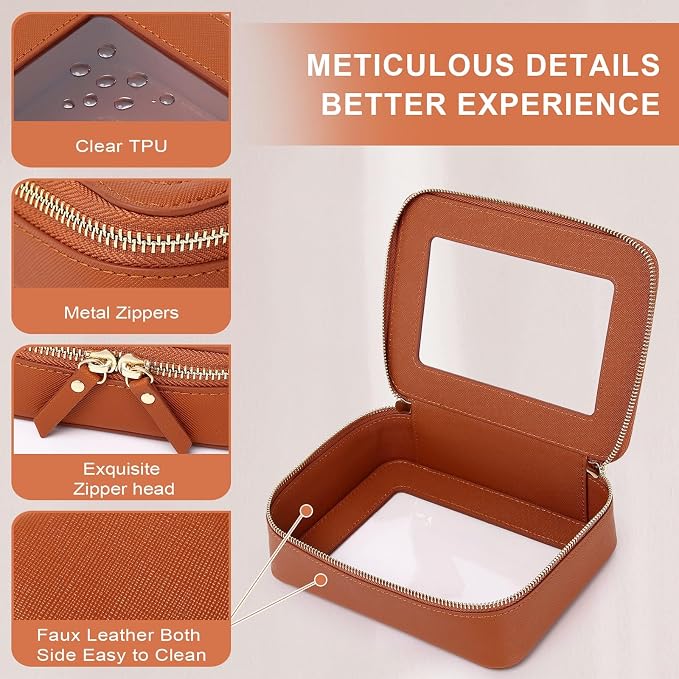 Pinkmik Clear Makeup Bag for Women Waterproof Travel Cosmetics and Toiletries Case Portable Makeup Oaganizer Bag Clear Car Bag with Zipper (X/Brown, M) - Image 4