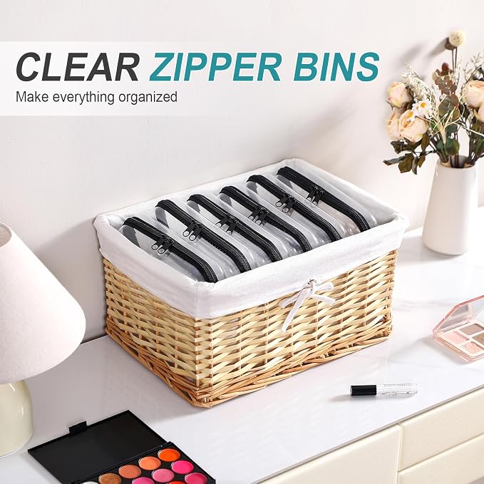 Sanwuta 6 Pcs Clear Hard Zipper Case Plastic Zipper Pouches Transparent Makeup Bag Pencil Case Pouches Toiletry Diaper Bag for Travel Toy Storage Organizer Bins(Black,7.48 x 3.94 x 2 Inch) - Image 5