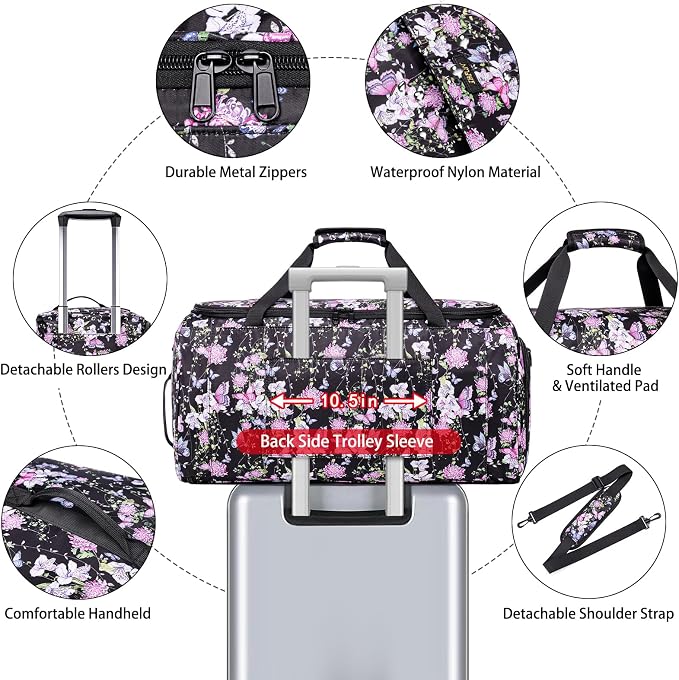 Rolling Garment Bags for Travel - Carry on Convertible Garment Duffle Bags with Wheels for Men Women, 4 in 1 Large Travel Duffel Bags with Shoes Compartment Hanging Suit Dress Weekender Bag 4pcs Set - Image 3