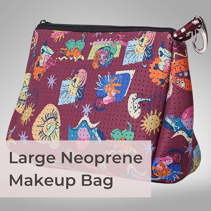 POPUPS Large Makeup Bag with Zipper - Waterproof Neoprene Cosmetic Bag 7.7 x 10.75 x 5 inches - Image 2