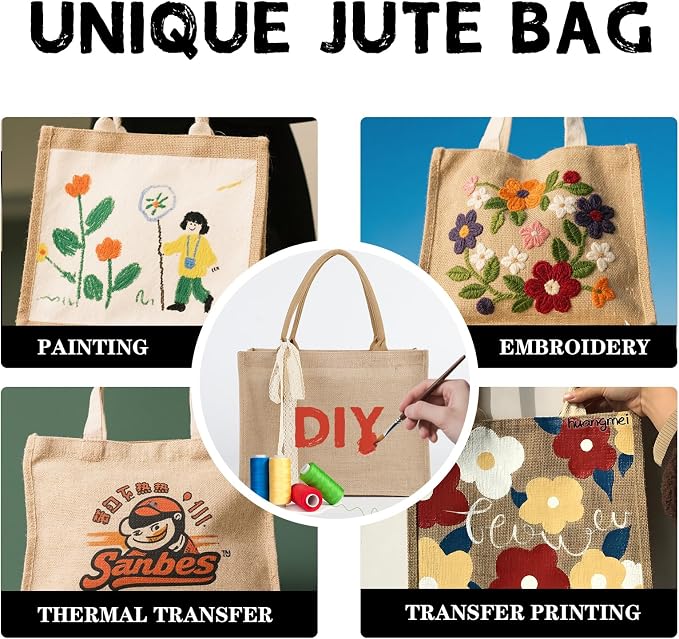Burlap Tote Bag Set with Ribbon, Reusable Blank Water Resistant Grocery Bags - Image 5