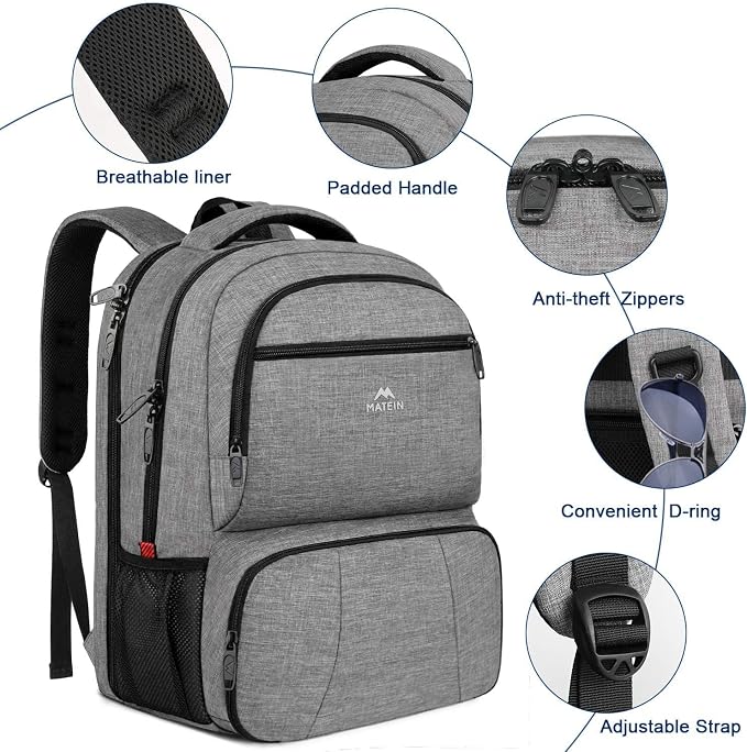 MATEIN Lunch Backpack, 17 inch Insulated Cooler Backpack for Women Men, Water Resistant Lunch Box Backpack with Laptop Compartment for Work Picnic Travel Beach, Grey - Image 5
