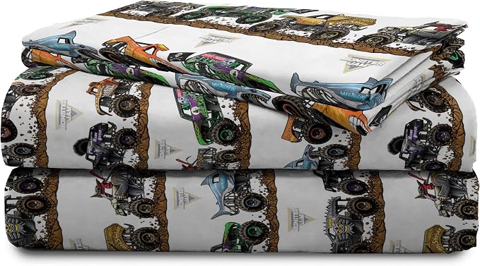 Jay Franco Kids Sheet Set with Fitted, Flat Sheets & Pillow Cover - Ultra-Soft Bedding with Pillowcase for Room Decor, Multi - Monster Jam, 4 Piece Queen - Image 6