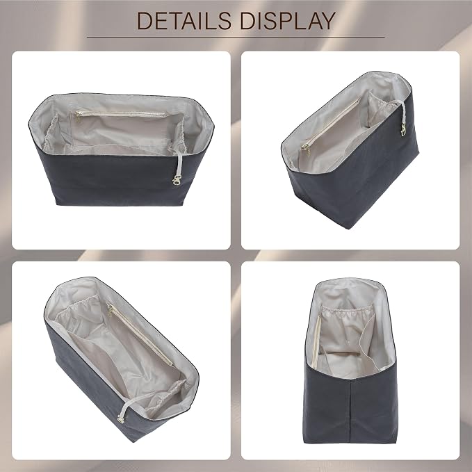 Doxo Purse Organizer Insert for Longchamp Le Pliage Large, 6-Compartment Bag Organizer with YKK Zipper Pocket, Cup Holder, Key Chain, Waterproof DupontPaper Lightweight Handbag Shaper (Black Beige,L) - Image 9