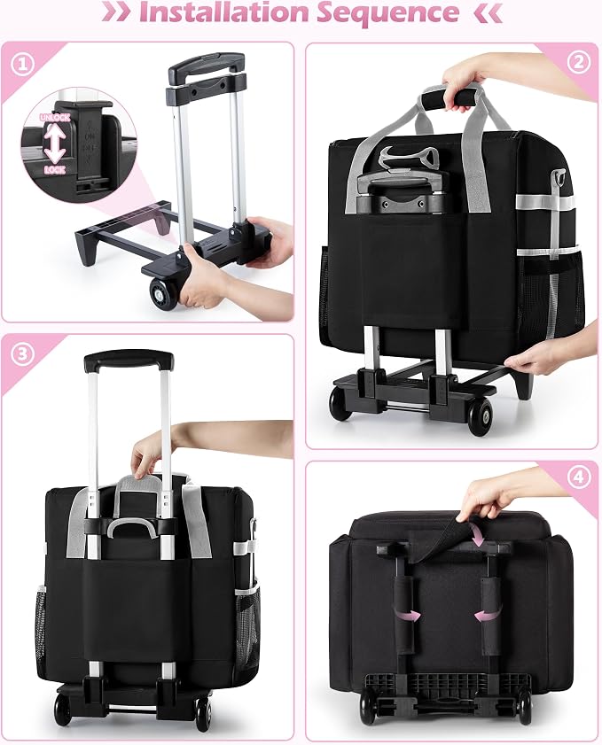 Marscamd Large Rolling Cleaning Caddy Bag with Detachable Trolley, Cleaning Supplies Organizer with Wheels for Housekeepers, Black - Image 3
