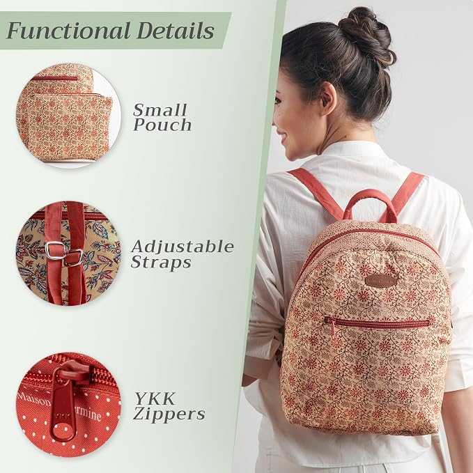 Maison d' Hermine Backpack for Women Men Cotton Shoulder Multipurpose Rucksack with Small Pouch Lightweight Multi Pocket Bag for Travel Work Beach Perfect for Spring Summer (Asmi - Daya) - Image 4