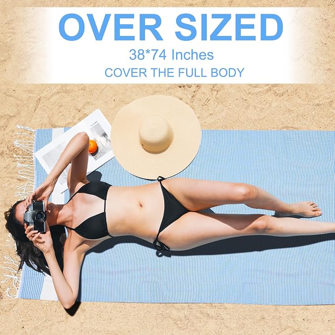 6 Packs Oversized Turkish Beach Towels Set Bulk Clearance Sand Free Pool Swim Bathroom Camp Large No Sand Towel Adults Travel Essentials Cruise Must Haves Accessories Vacation Stuff Deep Blue Dot Set - Image 4