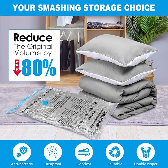 BoxLegend Vacuum Bag 6 Pieces, 3L*80x60cm +3S*60x40cm,Vacuum Storage Bag Travel Vacuum Reusable Garment Bag for Clothing Duvets Bed Wash Pillow Wool Blankets - Image 8