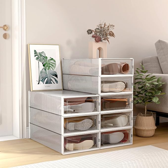 8-Piece Extra Large Boot and Shoe Storage Boxes, Stackable Clear Plastic Shoe Organizer, Space-Saving Shoe Boxes for Boots, Sneakers, and High Heels, Clear - Image 2