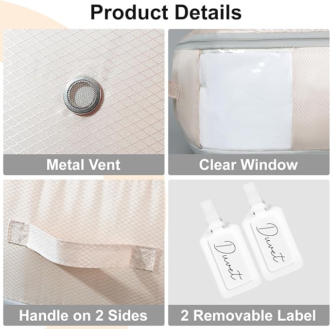 Comforter Storage Bag - Large Capacity Blanket Storage Bags 3-Layer Ultra Space Saving Self Compression Organizer, Washable Compression Bags for Storage Comforter Blanket, 2-Pack, Beige - Image 6