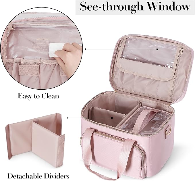 Large Makeup Bag for Women, Cosmetic Case, Travel Makeup Organizer | Large Cosmetic Case with 2 Pouches & Adjustable Dividers, Makeup Organizer Fits Bottle Vertically, Portable Travel Accessory - Image 3