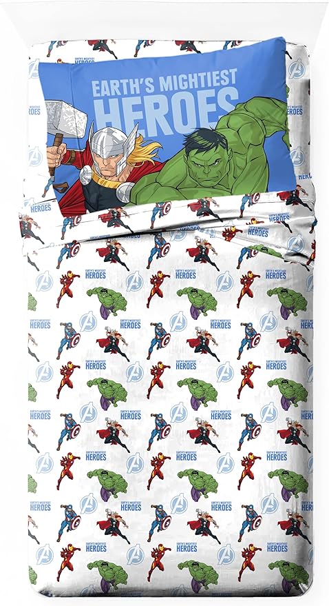 Jay Franco Kids Sheet Set with Fitted, Flat Sheets & Pillow Cover - Ultra-Soft Bedding with Pillowcase for Room Decor, White - Avengers, 3 Piece Twin by JayFranco