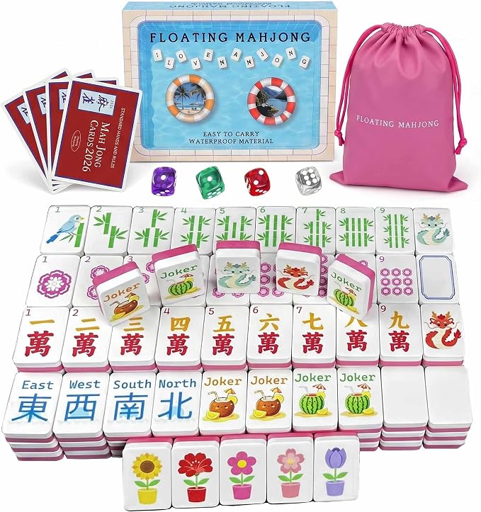 Floating Mahjong Tile Set for Pool,160 American Mahjong Tiles Waterproof EVA Foam with Dice Storage Bag for Pool Party Beach Vacation Summer Outdoor Game Set (Pink) by Unknown
