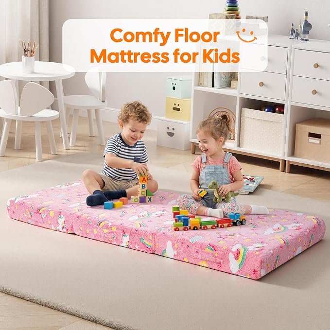MeMoreCool Glow Unicorn Kids Foldable Floor Mattress, 57x22 Inch Pink | Glow pink unicorn trifold mattress for girls room, playroom, reading nook - Image 6