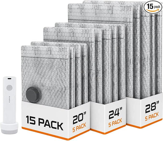 15 Pack Vacuum Storage Bags with Cordless Rechargeable Vacuum Pump, Travel Essentials Vacuum Seal Bags for Clothing, Compression Packing Cubes, Cordless Travel Vacuum Bag Set by Unknown
