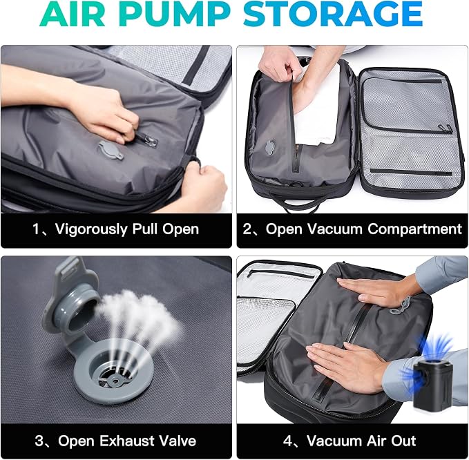 BANGE Vacuum-Seal Travel Backpack with Pump and Vacpack Compression System, Water Resistant Large Carry-On Backpack with Laptop Compartment and TSA Lock - Flight Approved, Black (With Air Pump) - Image 5