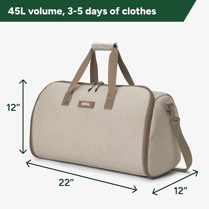 Halfday Convertible 2-in-1 Garment Duffel Weekender Bag 45L: Wrinkle-Free Travel (Hanging Suit Compartment, Shoe Pockets, Trolley Sleeve), Durable & Water-Resistant Carry-on, Stone - Image 6