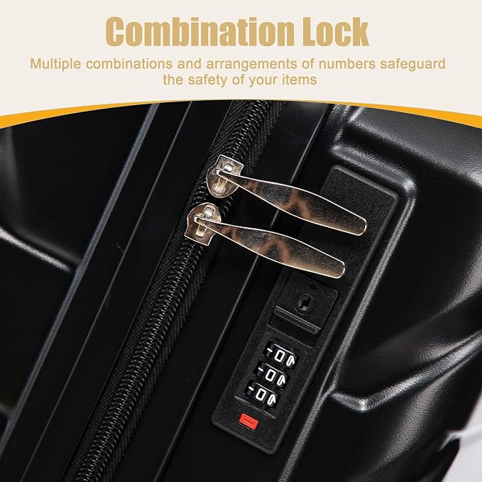 GDFStudio 20" ABS Hardshell Checked Luggage, Medium Capacity Travel Suitcase with Scratch Resistant Surface, 360° Silent Spinner Wheels, Combination Lock, Telescopic Handle and Side Hooks, Black - Image 8