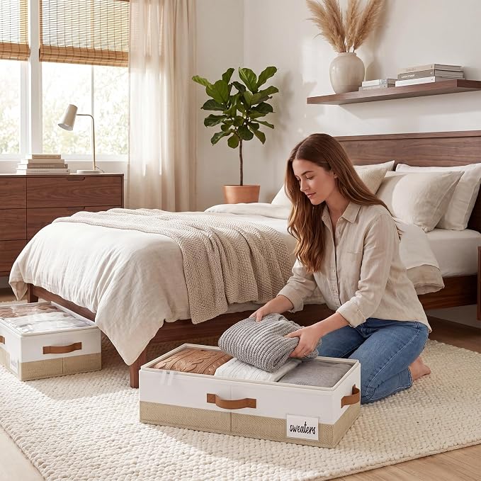 StorageWorks Under Bed Storage Containers - Underbed Storage with Handles and Label Holder, 2 Pack Ultra-thick Fabric Underbed Bins, Closet Organizer for Clothes, Blankets, Sweater - Image 8