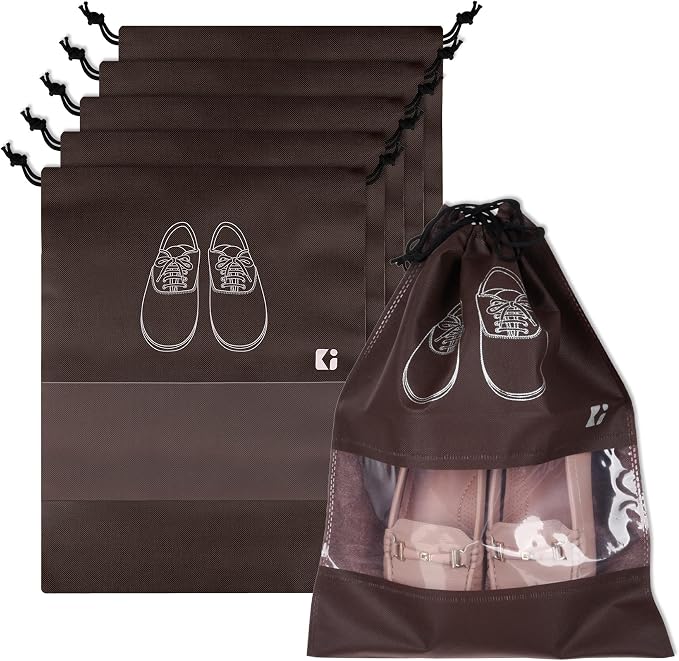 Kuber Industries Pack of 6 Shoe Bags | Shoe Bags for Travel | Non-Woven Shoe Storage Bags | Storage Organizers Set | Shoe Cover with Transparent Window | Shoe Dori Cover | Coffee by Kuber+Industries