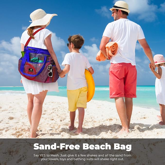 Red Suricata Mesh Beach Bag with Zipper - Extra Large Beach Tote Bag – Pool Bag | with Zipper - Image 7
