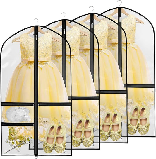 Zilink Kids Garment Bag for Dance 40” Dance Garment Bags for Dancers Cheer Uniform Garment Bag with 3 Clear Zipper Pockets，Set of 4 (Clear/Black) by Zilink