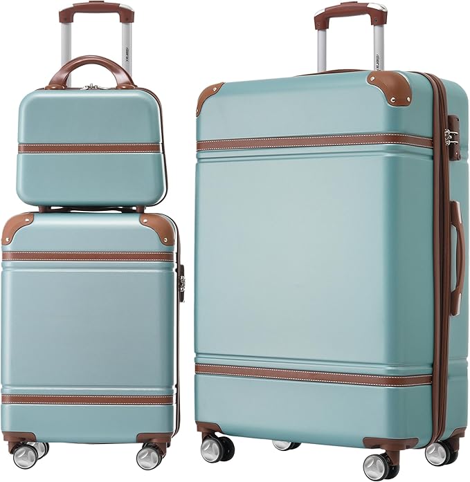 Merax Luggage Set, 2 Piece Luggage with Cosmetic Case, Vintage Hardcase Suitcase with Wheels, Expandable Luggage Airline Approved(Blue Green,20"+28") by Merax
