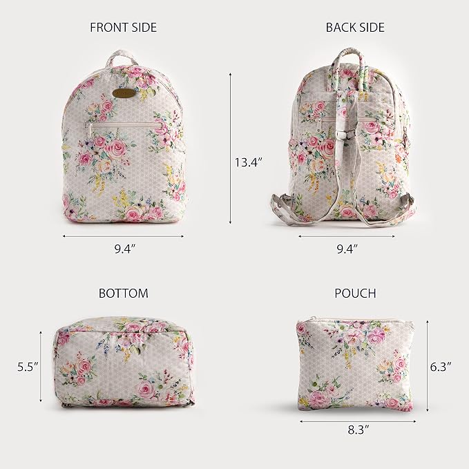 Maison d' Hermine Backpack for Women Men Cotton Shoulder Multipurpose Rucksack with Small Pouch Lightweight Multi Pocket for Travel Work Beach Perfect for Spring Summer (Sweet Rose Lavender) - Image 3