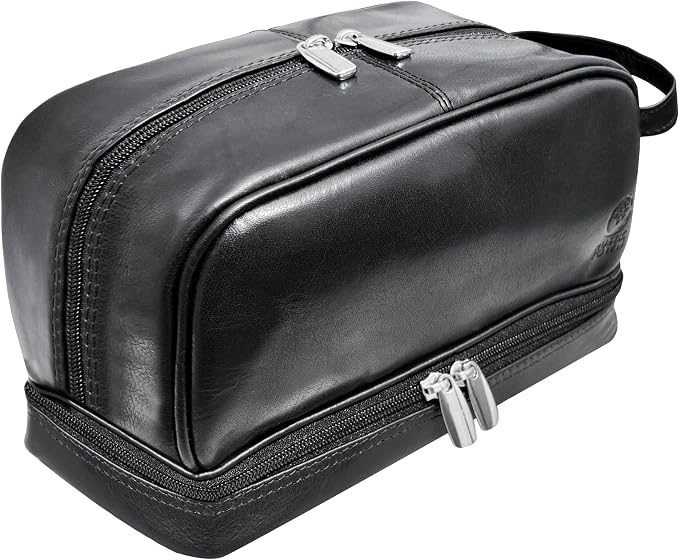 RUSTIC TOWN Leather Toiletry Bag - Waterproof Ditty Kit for Men and Women, Travel Organizer for Full-Size Essentials, TSA Approved by RusticTown