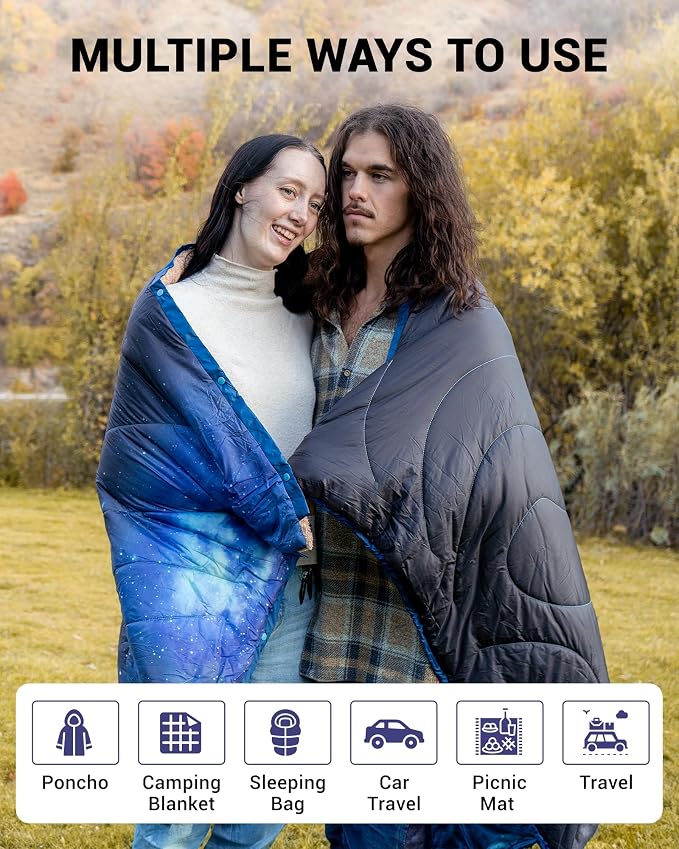 KingCamp Ultralight Camping Blanket, Packable Down Alternative Puffy Printed Wearable Blanket with Snap Buttons & Corner Loops Weatherproof Quilt for Outdoor Travel Stadium (79" x 57", Forest) - Image 5