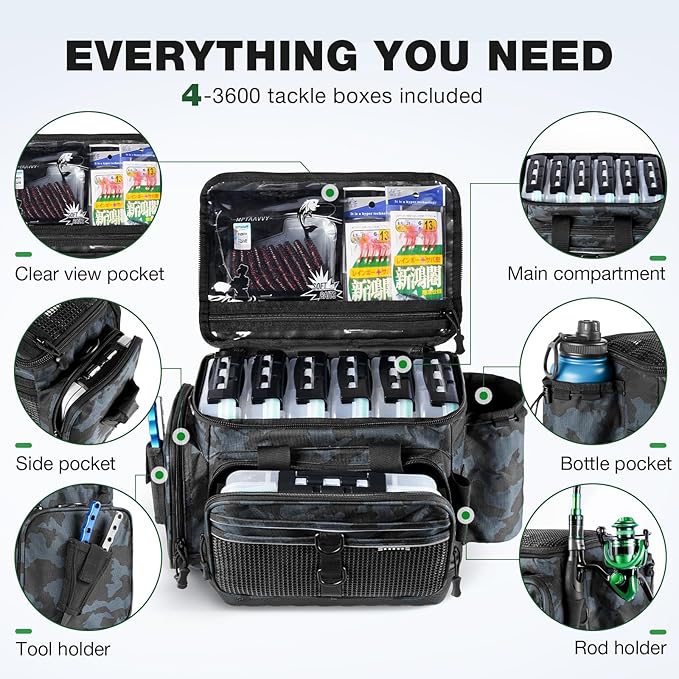 Ghosthorn Fishing Tackle Box, Waterproof 3600 and 3700 Tackle Trays, Plastic Tackle Box Organizer with Removable Dividers Storage Lure Box for Lures 1 and 4 Pack (Fishing Tackle Bags) - Image 2