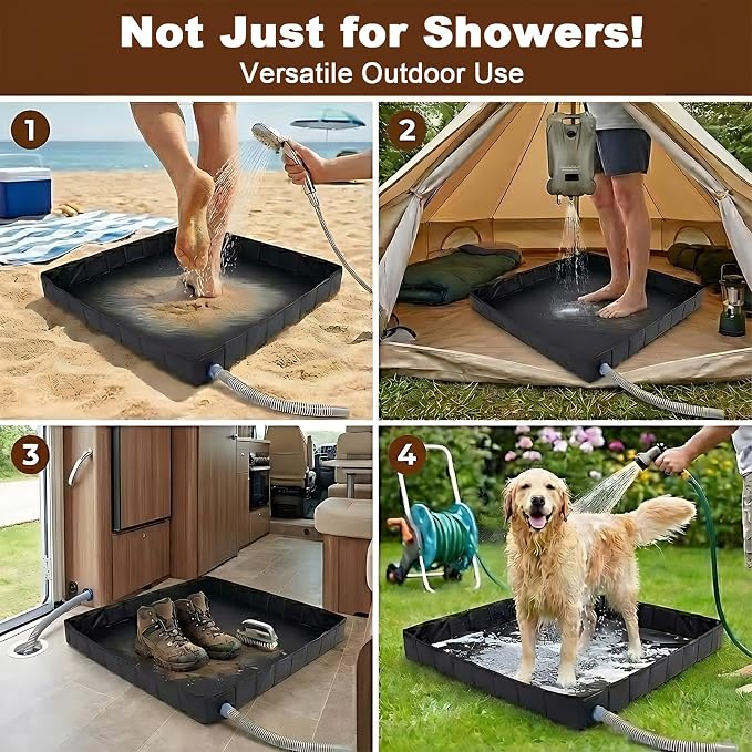 Upgraded Portable Shower Pan 41" x 41" x 5", Foldable Camping Shower Base with Waterproof Storage Bag, Dual Drain Holes, for RV Camping Outdoor Indoor & Portable Showers - Image 7