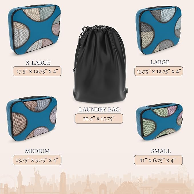 SHACKE | Premium 5 Packing Cubes Set (Precious Pink) & 5 Packing Cubes Set (Gentleman's Blue) | Lightweight Mesh Travel Luggage Organizers with Laundry Bag - Image 5