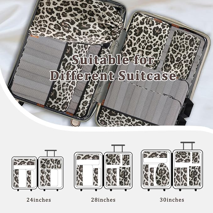 U+U 10 Set Compression Packing Cubes - Ultralight Leopard Travel Organizers with Laundry Bag, Space-Saving Suitcase Organizer, Expandable Packing Cubes for Travel and Family Vacation (Leopard) - Image 8