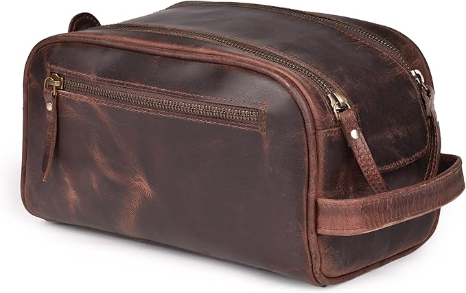 LEATHER VILLAGE Genuine Leather Toiletry Travel Bag With Waterproof Lining - Mulberry Brown | King-Size Handcrafted Vintage Dopp Kit Bag, Shaving & Bathroom Organizer, Gift for Men & Women by LeatherVillage