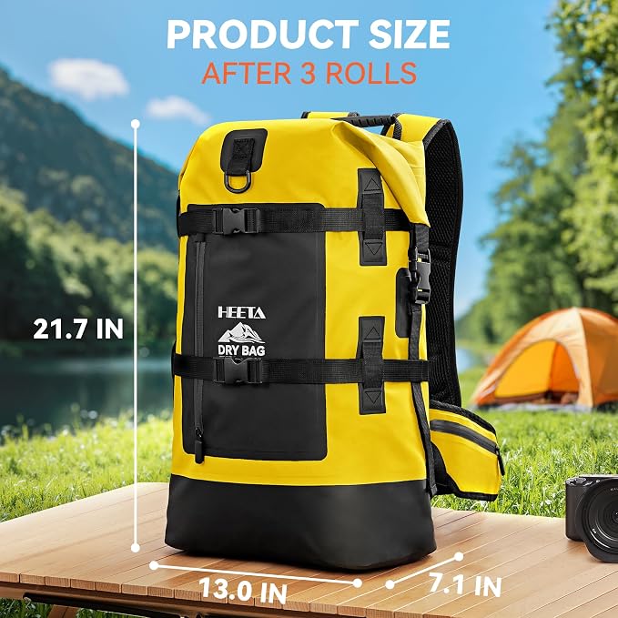 HEETA Dry Bags Waterproof Backpack 40L for Men & Women, Roll Top Heavy Duty Cushioned Hiking Backpack for Kayaking Boating Paddle Boarding Fishing Travel Camping Beach Vacation Cruise Ship Essentials - Image 4