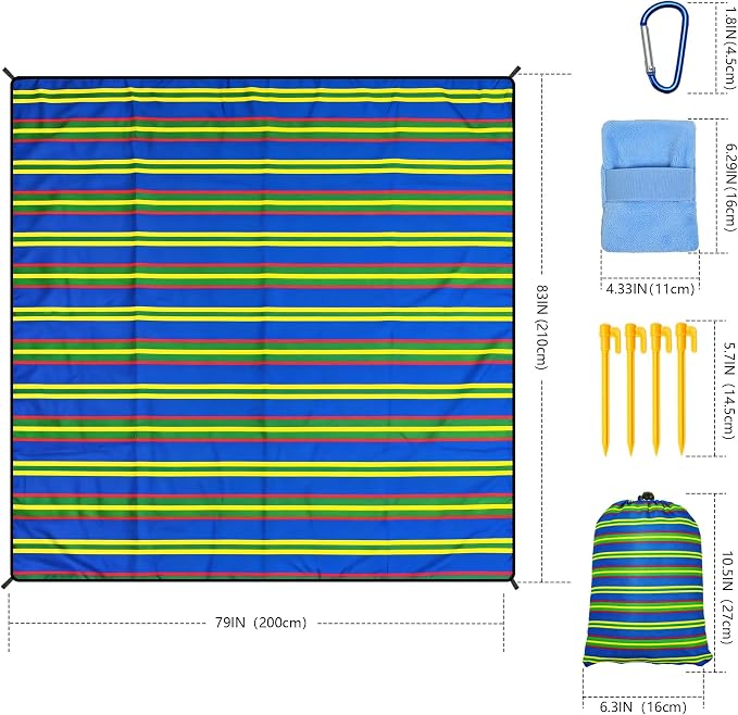 WIWIGO Beach Blanket Waterproof Sandproof Beach Mat 79" X 83"/10'x9'for 2-8 Adults Quick Drying Outdoor Picnic Mat Beach Accessories for Travel, Camping, Hiking - Image 2