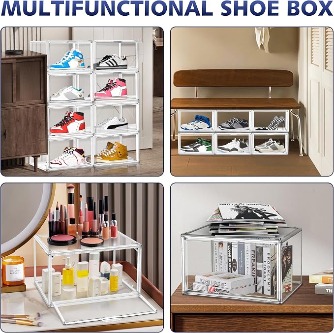 2 Pack Acrylic Clear Shoe Storage Boxes Size 12, Transparent Display Case for Sneaker Collections, Baseball Caps, Hat Organizer Dust-free Shoe Cubbies Stackable Sneaker Boxes - Image 6