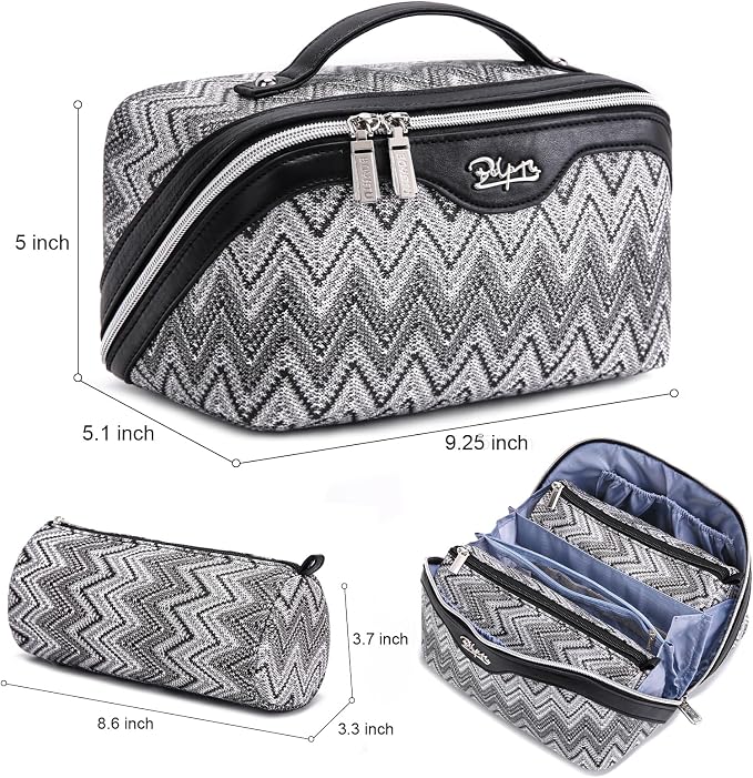BOYATU Travel Makeup Bag for Women: Western Boho Make up Bag Set of 3 - Large Capacity Vegan Leather Cosmetic Bag - Waterproof Toiletry Bag with Compartments & Handle & Divider(J-3-Black) - Image 2