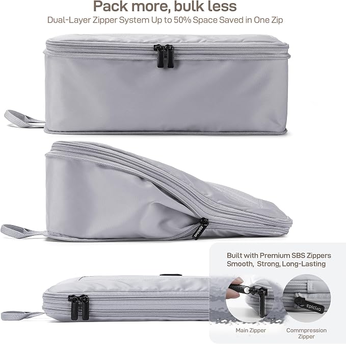 EPICKA TripCozy Compression Packing Cubes - 6 Set Durable Travel Organizer Bags with Mesh Top, Expandable Travel Accessories for Carry on, Luggage, Suitcase, Backpack (Light Grey) - Image 2