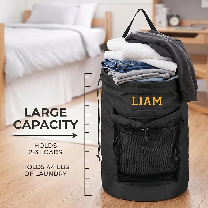 Personalized Laundry Bag Heavy Duty Custom Graduation University XL Bag Backpack with Hanging Shoulder Strap & Mesh Pocket - Back to School College Graduation Gift - Choose Your Font & Thread Color - Image 4