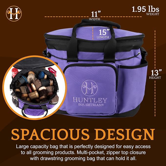 Huntley Equestrian Deluxe Grooming Bag Perfectly Designed Easy Access Multi Pocket Zipper Top Closure Double Handles Shoulder Strap Exterior Pockets - Image 3