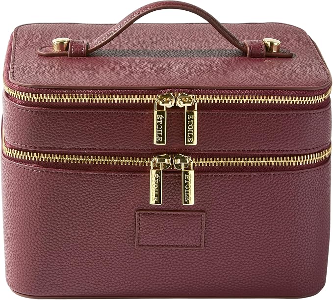 ETOILE - Duo Vanity Case Burgundy - Large Functional Travel Makeup Bag Organizer with Removable Divider & Mirror by ETOILE