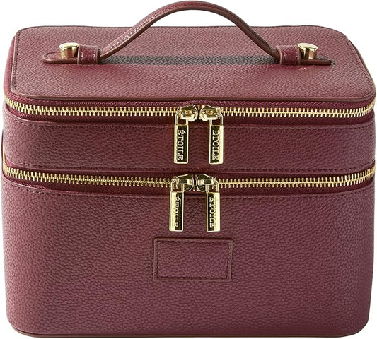 ETOILE - Duo Vanity Case Burgundy - Large Functional Travel Makeup Bag Organizer with Removable Divider & Mirror by ETOILE