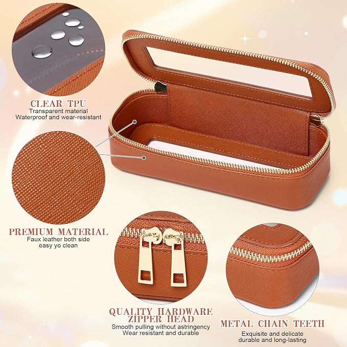 Travel Makeup Set, Brown, L+M+SLIM | Waterproof, Transparent Cosmetic Bag, Toiletry Bag, Makeup Brush Case with Zipper, Car Essentials for Women - Image 4