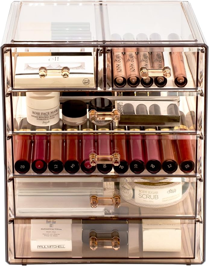 Sorbus Acrylic Makeup Organizer Set, 6-Drawer Vanity & Countertop Cosmetic Storage with Small & Wide Drawers, Bronze Glow Makeup Storage for Brushes, Lipsticks, Jewelry, Holiday Gift for Women & Teens by Sorbus