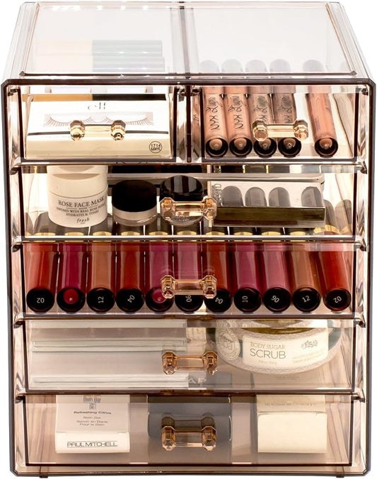 Sorbus Acrylic Makeup Organizer Set, 6-Drawer Vanity & Countertop Cosmetic Storage with Small & Wide Drawers, Bronze Glow Makeup Storage for Brushes, Lipsticks, Jewelry, Holiday Gift for Women & Teens by Sorbus