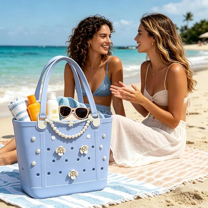 Rubber Beach Bag for Women, Waterproof Travel Tote Bags for Beach | Waterproof Sand-proof Tote Bags with Zipper Pocket, Durable Lightweigh Tote Bag for Outdoor - Image 2