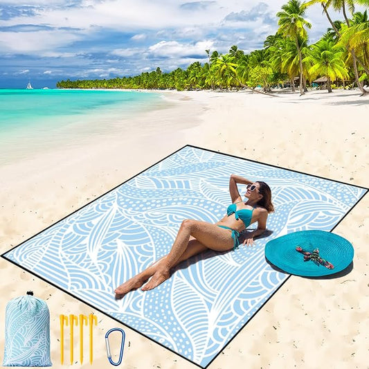 WIWIGO Beach Blanket Waterproof Sandproof Beach Mat 79" X 83"/10'x9'for 2-8 Adults Quick Drying Outdoor Picnic Mat Beach Accessories for Travel, Camping, Hiking by WIWIGO